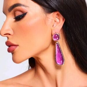 Zara Selena Gomez Gold Purple Resin Earrings